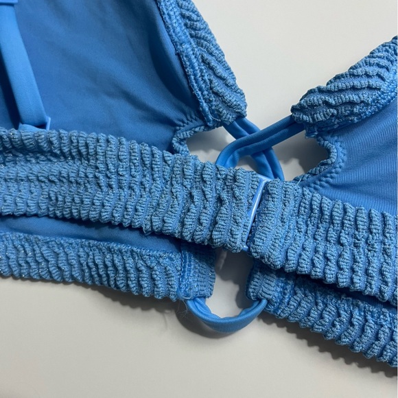 AERIE • NWT Shimmery Crinkle Lace Up Scoop Bikini Top “Blue Spark” - Picture 10 of 15